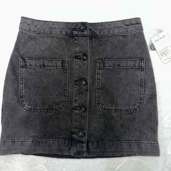 Free People Dark Gray Button-Front Midi Skirt we are the people NWT - Picture 6 of 15